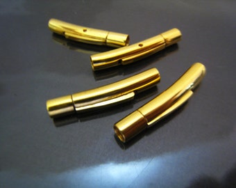 1 Set Gold Clasp 3mm - Findings Stainless Steel Clasp Leather Cord End Cap Open Connector 24mm x 4mm ( Inside 3mm Diameter )