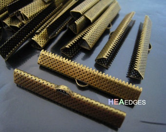 6pcs Antieke Messing Crimp Cord Ends - Antieke Messing Bevindingen Tone Clamp Fold Over Flat Large End Crimps met Loop ( 40mm of 1 9/16 inch )