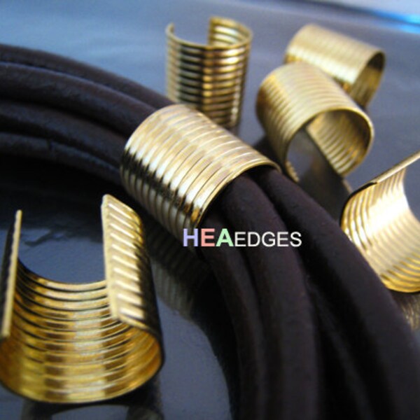 6pcs Gold Crimp Cord Ends Cap -  Findings Very Large Round Curve Adjustable Fold Over Crimps End Caps without Loop 16mm x 15mm