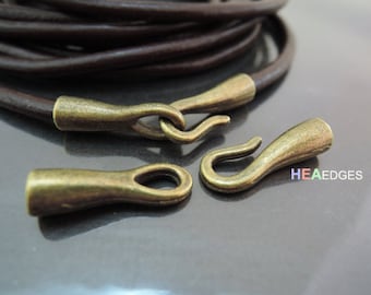 Finding - 2 Sets Antique Brass End Cap S Hook Toggle Clasp Clousure Fastener Buckle for Round Leather Cord 18.5mm x 5mm ( Inside 3.5mm )
