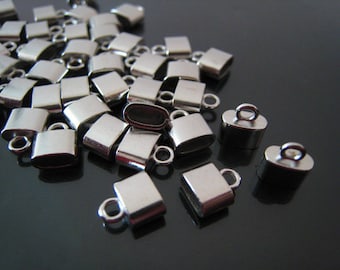 Finding - 6 pcs Silver Leather Cord Ends Small Cap For Round or Flat Leathers 9mm x 8mm x 4mm ( inside 6mm x 3 mm Diameter )