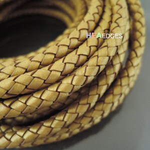 Leather Cord 6mm Metallic Gold Round Braided Bolo Genuine Leather Cord Hole Inside image 2