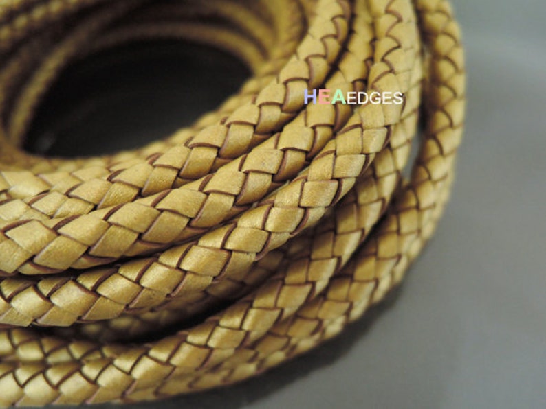 Leather Cord 6mm Metallic Gold Round Braided Bolo Genuine Leather Cord Hole Inside image 2