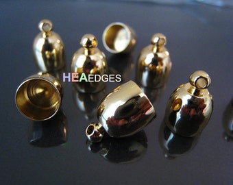 6 pcs Gold or Silver End Caps 9mm - Bullet Kumihimo Dome0mm Shape Large Leather Cord Ends Cap with Loop 13.5mm x 1