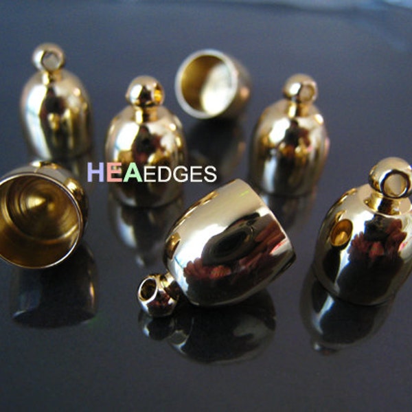 6 pcs Gold End Caps 8mm - Résultats Gold Plated Bullet Kumihimo Dome Shape Large Leather Cord Ends Cap with Loop 14mm x 10mm