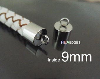 4pcs Silver Stainless Steel End Caps 9mm -  Findings Stainless Steel Large Leather Cord Ends Cap with Loop 13mm x 10mm