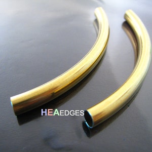 Finding 2 pcs Gold Brass Very Long Curve Arc Tubes 76mm x 5mm Fit for 4mm Round Leather image 1