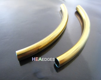 Finding - 2 pcs Gold Brass Very Long Curve Arc Tubes 76mm x 5mm ( Fit for 4mm Round Leather )
