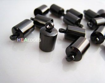Finding - 6 pcs Gunmetal Black Leather Cord Ends Cap with Loop For Round Leathers 12.5mm x 7mm ( inside 6mm Diameter )