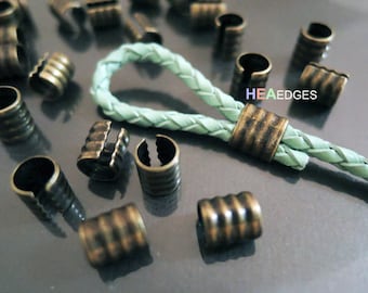 Crimp Ends - 6pcs Finding Antique Brass Smallest Adjustable Crimp Beads Round Tone Tube Curve Fold Over End Cap without Loop 7.5mm x 6mm