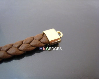 6pcs Gold End Caps - Findings Small Flat Leather Cord Ends Cap with Loop 10mm x 9mm x 5mm ( inside 7mm x 3mm )