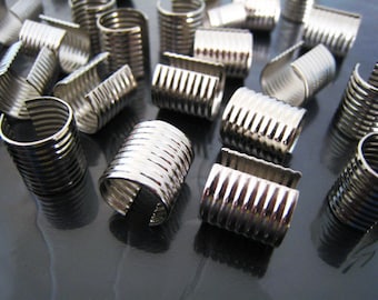 Finding - 6 pcs Silver Plated Medium Size Adjustable Crimp Round Tone Tube Curve Fold Over End Cap without Loop 12mm x 13mm