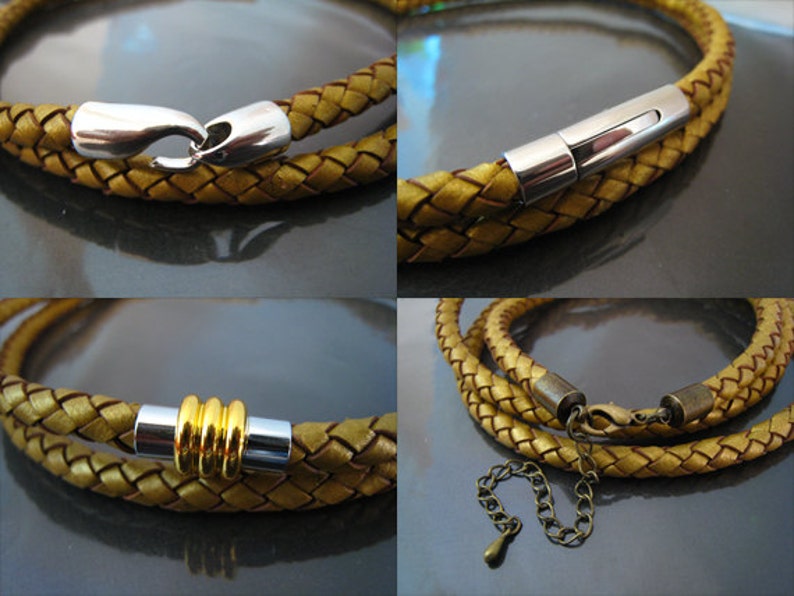 Leather Cord 6mm Metallic Gold Round Braided Bolo Genuine Leather Cord Hole Inside image 5