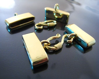 Finding - 1 Set Gold Very Large End Cap with S Hook Clasp Connector For Leathers Craft 24mm x 14mm x 5mm ( inside 20mm x 3 mm Diameter )
