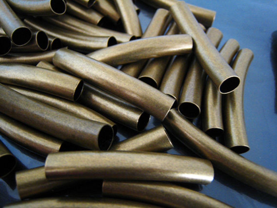 Curved Tube Beads 2pcs Finding Antique Brass Long Smooth Etsy