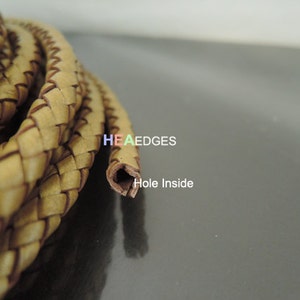 Leather Cord 6mm Metallic Gold Round Braided Bolo Genuine Leather Cord Hole Inside image 3