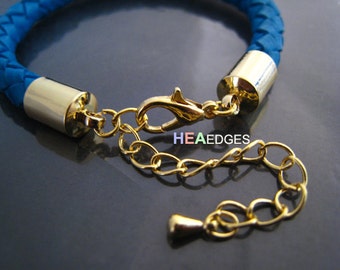 2 Sets Gold End Caps 6mm - Findings Gold Plated Leather Cord Ends Cap With Lobster Clasp Buckle and Extender