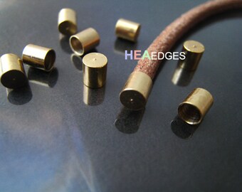 20 pcs Gold End Cap 3mm - Finding Gold Round End Caps ( without Loop and Hole ) for Leathers Edge 4.5mm x 4mm ( inside 3mm Diameter )