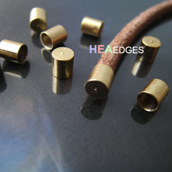 20 pcs Gold End Cap 3mm - Finding Gold Round End Caps ( without Loop and Hole ) for Leathers Edge 4.5mm x 4mm ( inside 3mm Diameter )