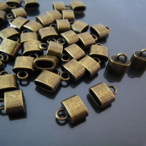 Antique Brass End Cap - 6pcs Finding Leather Cord Ends Small Cap For Round or Flat Leathers 9mm x 8mm x 4mm ( inside 6mm x 3 mm Diameter )