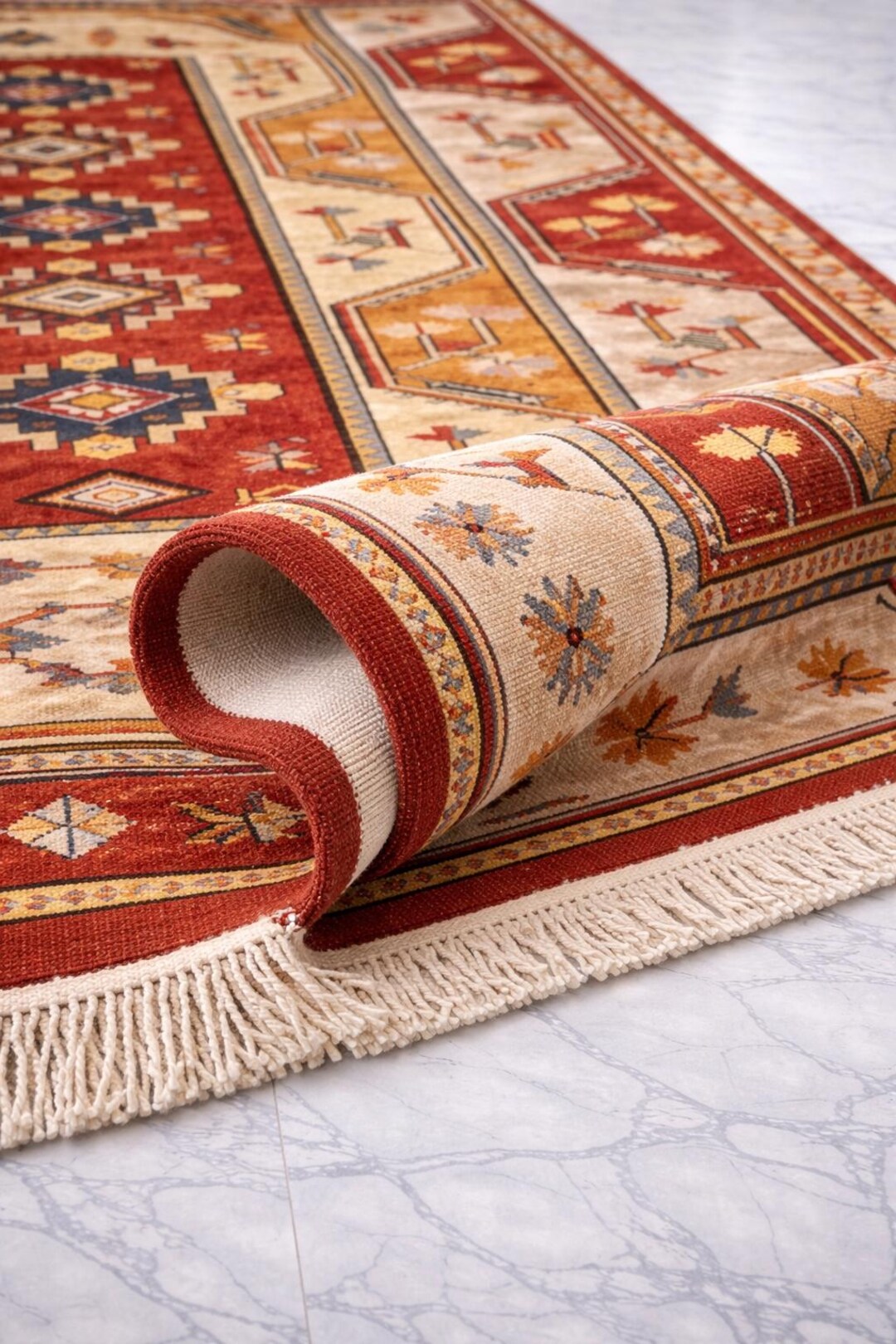 Hand Knotted Vintage Tribal Rug, Red Kazakh Caucasian Area Rug ...
