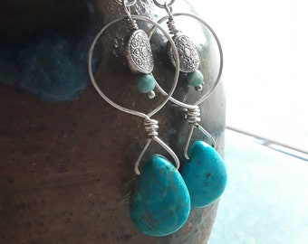 Turquoise and silver dangle earrings