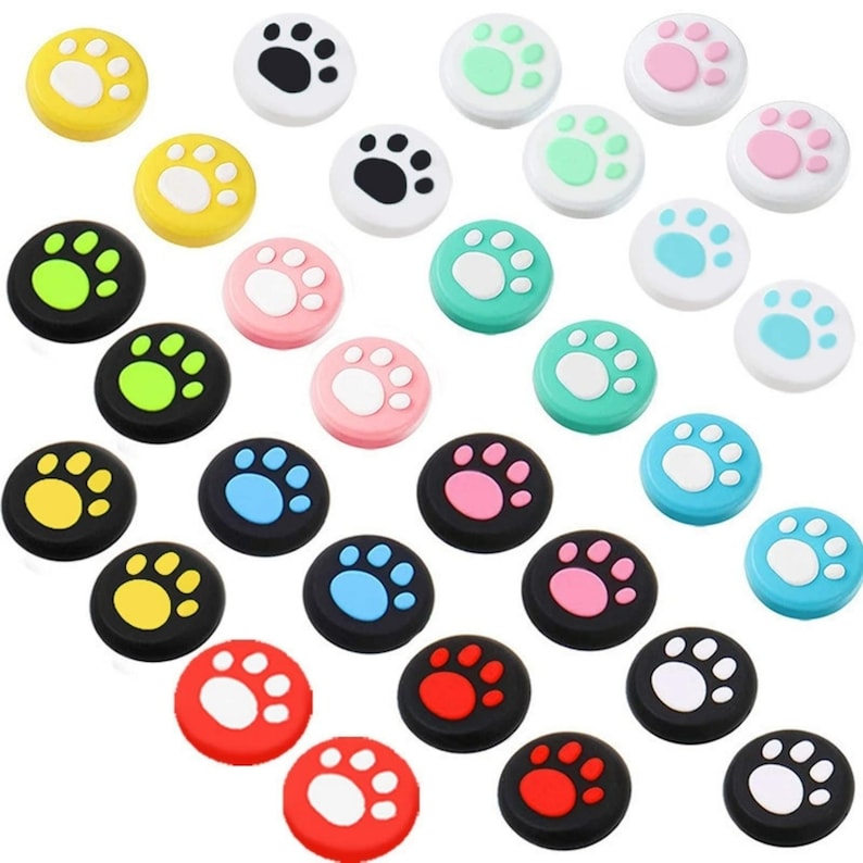 Empuñaduras para pulgar con forma de pata en color negro y rosa, agarre para Joy-Con para Nintendo Switch 2, juego de agarres de silicona con tapas, un juego de cuatro piezas (Joy-Con no incluidos) imagen 7