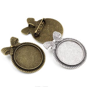 5pcs antiqued silver/antiqued bronze bowknot round brooch blanks/brooch pins/safe pin blanks(fit 30mm cabochons)