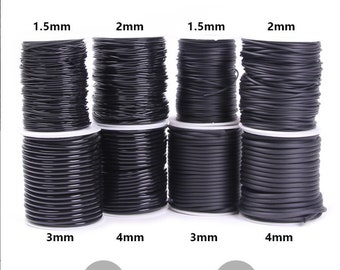 Cordoncini rotondi/cordoncini per gioielli in gomma nera lucida liscia/opaca di alta qualità da 1,5 mm-4 mm di spessore
