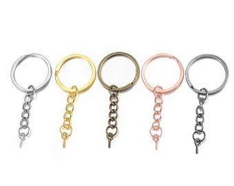 10pcs 25-30mm gold/silver/antiqued bronze/kc gold/rose gold/gunmetal round keychain/key chain circle with chains eye pin charms findings