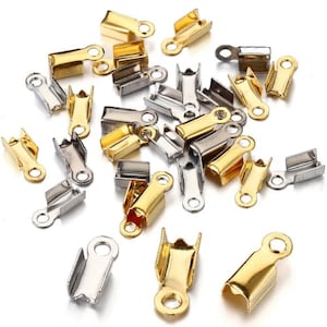 Stainless steel materials-- hight quality 50pcs silver/gold fold-over crimp findings--necklace/bracelet ends--3 sizes for ur choose
