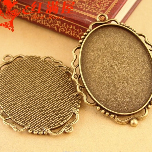 large 10pc 40x30mm(cabochon size) antiqued silver/antiqued bronze cabochon/cameo oval base setting pendants