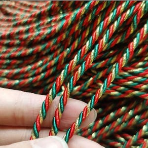 Cordones de seda trenzados de alta calidad de 10 yardas, 3 mm/5 mm, verde/rojo, dorados brillantes, ideales para manualidades navideñas.