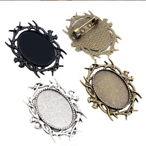 5pcs antiqued silver/antqued bronze/black cabochon oval thorns brooch blanks/brooch pins/safe pin blanks(fit 25x18mm cabochons)