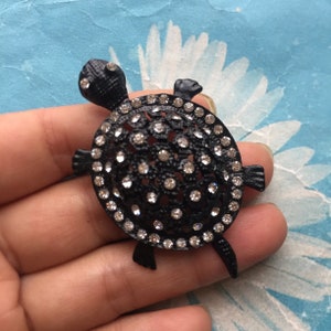 2pcs 58x40mm Black filligree White Crystal Turtle charms findings
