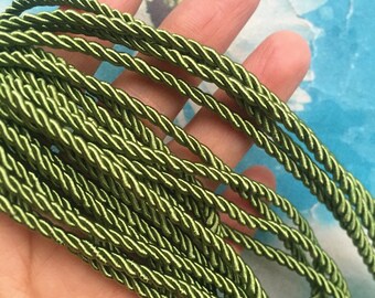 high quality 10 yards 3mm sage green twist silk cords/rope cords