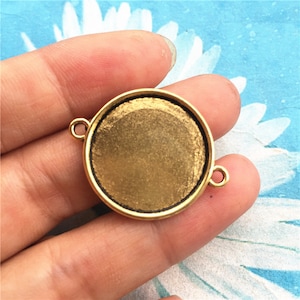 12pc  23mm antiqued Gold cabochon/cameo round base setting trays connector findings
