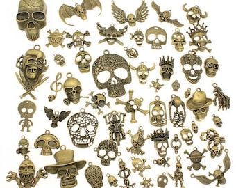 New STYLE 200g antiqued bronze MIXED style filigree Skull charms findings/skull/selecton collections charms findings