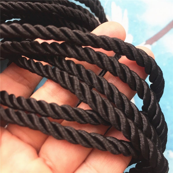 high quality 5 yards 5mm black twist silk cords/rope cords/jewelry cords