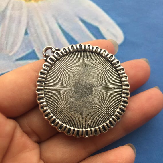 Große 10 Stück 40 mm antiksilber runde runde Tabletts/Anhängerrohlinge/32,5 mm Tabletts Charms Zubehör