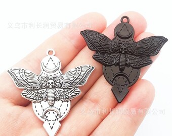 New Style--10pcs 49x48mm antiqued silver/Black skull Moth Moon charms pendant findings