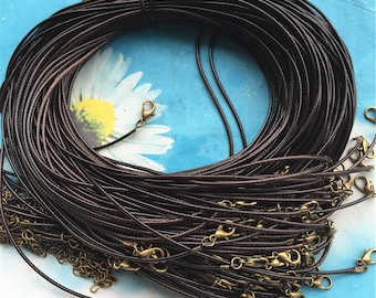 Sale--25 pieces 16-18 inch Coffee 1.5mm thickness korea leather necklace cords include antiqued bronze lobster clasps and extention chains