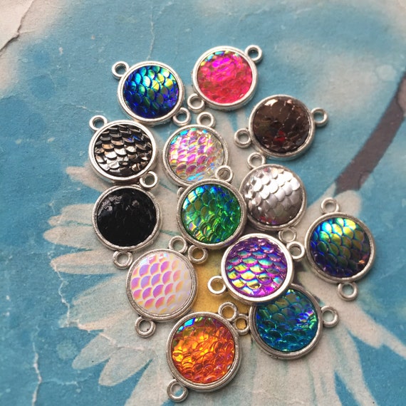 4 Mermaid scale charms orange antique silver tone FF310