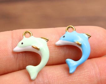 Stainless steel Materials--2pcs 20x15mm gold enamel dolphin charms findings--4 colors for your choose