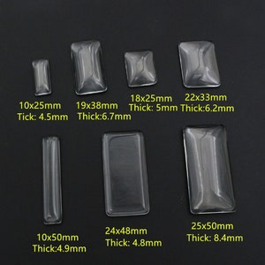 10pz 50 x 25 mm/50 x 10 mm/25 x 10 mm rettangolari in vetro trasparente cabochon/ricambi per ciondoli/coperture in vetro