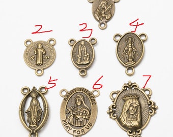 New STYLE 100pcs antiqued bronze Virgin Mary/Jesus Cross Oval 3 loops rosary necklace connectors charms findings