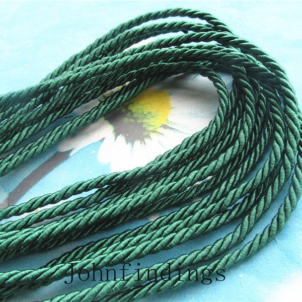 high quality 10 yards 3mm dark green twist silk rope cords