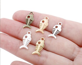 New Style 200pcs 18x8mm antiqued Silver/antiqued bronze/gold/bright silver/kc gold small fish bone pendant charms findings