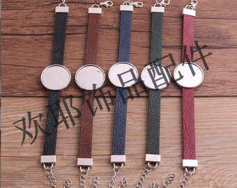 New Style 1pcs antiqued silver/antiqued bronze faux leather bracelets with 25mm bezel trays bracelet trays/bracelet blanks