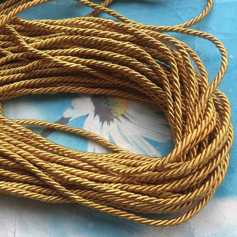 high quality 10 yards 3mm Gold  twist silk cords/rope cords/jewelry cords